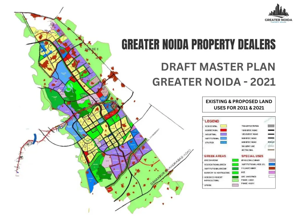 Commercial Plot, Draft Master Plan Greater Noida - 2021 showing future urban development zones.