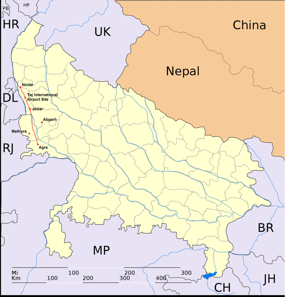 Map of the Yamuna Expressway corridor from Greater Noida to Agra